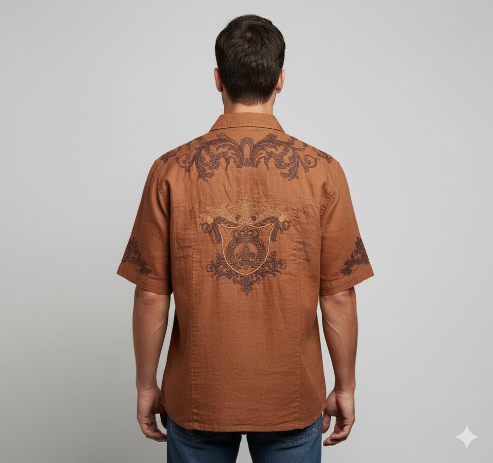 Men's Vintage Prestige 100% Linen Embroidered Shirt  Baroque Retro Gothic Sz-XL